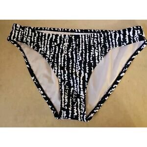 Kona Sol Black Printed Low Rise Medium Coverage Bikini Bottom Size Large